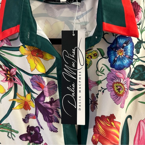 Dalia Macphee White Multi Short Sleeve Shirt Dress in Multicolor Floral/Cream - Picture 13 of 16